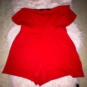 Bright red romper , strong high quality zipper ,thick material, off the shoulder